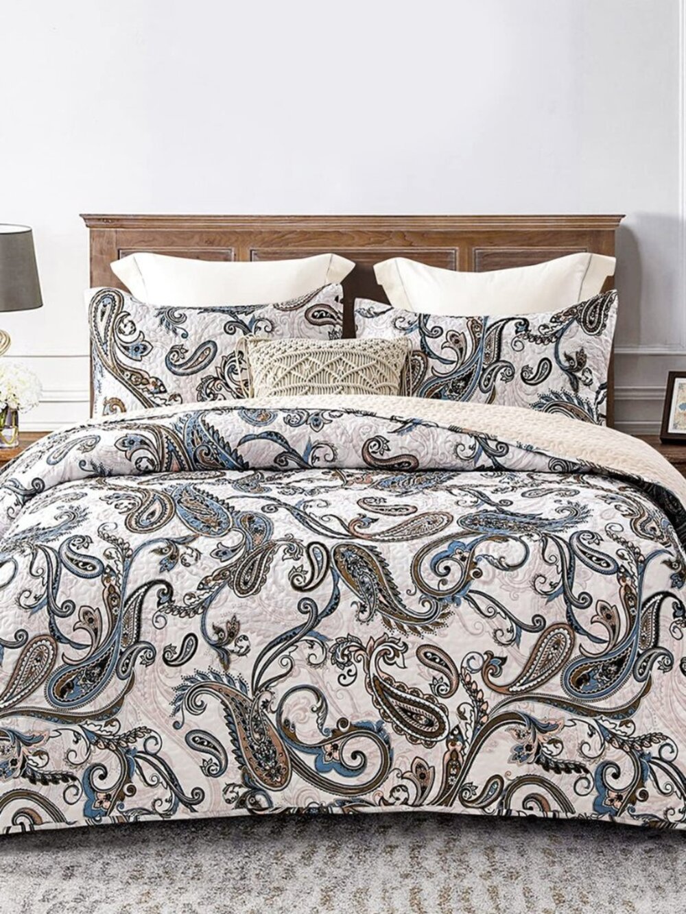 Patchwork Quilts Queen Size, Soft Boho Paisley Bedspreads